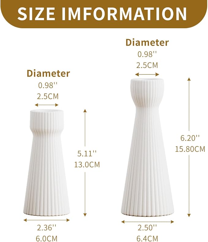 Taper Candle Holders for Candlesticks Ceramic Candle Stick Candle Holder- Set of 2 Decorative Candle Stand for Wedding Decor,Dinner Party and Table Centerpieces,Housewarming Gift White