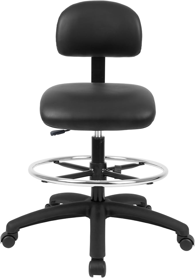 Chair Master FSS Series Square seat Tall (24"-34") seat Height Chair. Vinyl-for Office, Garage, Desk, Shop, Computer, Doctor, Medical, Easy to Clean! 18" Footring (Black, Tall, _Standard Casters)
