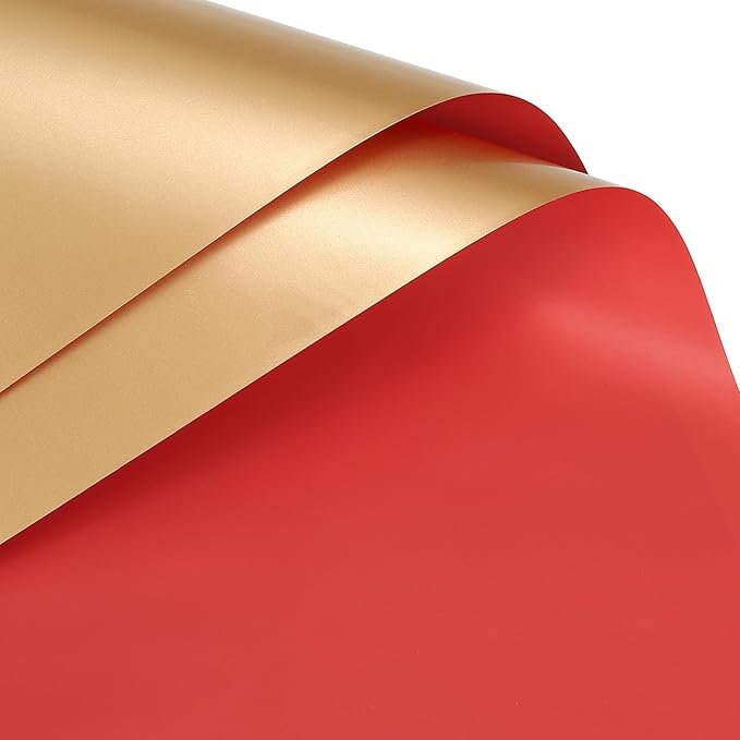 MECCANIXITY 10 Pcs Double Sided Color Flower Wrapping Paper Red+Gold 22.8"x22.8" Waterproof for Florist Bouquet Supplies, DIY Crafts, Gift Box Packaging