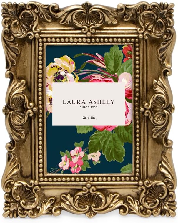 Laura Ashley 2x3 Gold Ornate Textured Hand-Crafted Resin Picture Frame with Easel, for Tabletop & Wall Display, Decorative Floral Design Home Décor, Photo Gallery, Art & More (2x3, Gold)