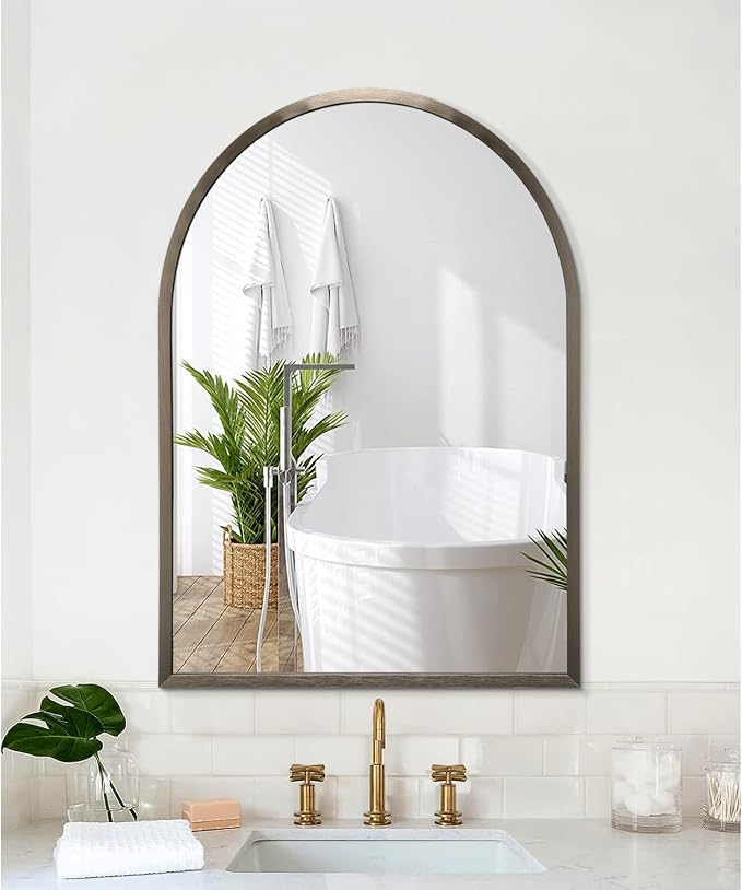 Arched Metal Framed Wall Mirror, Large 26"x18" Aluminum Alloy Bathroom Mirror for Wall, for Bedroom, Entryway, Living Room Vanity Coffee