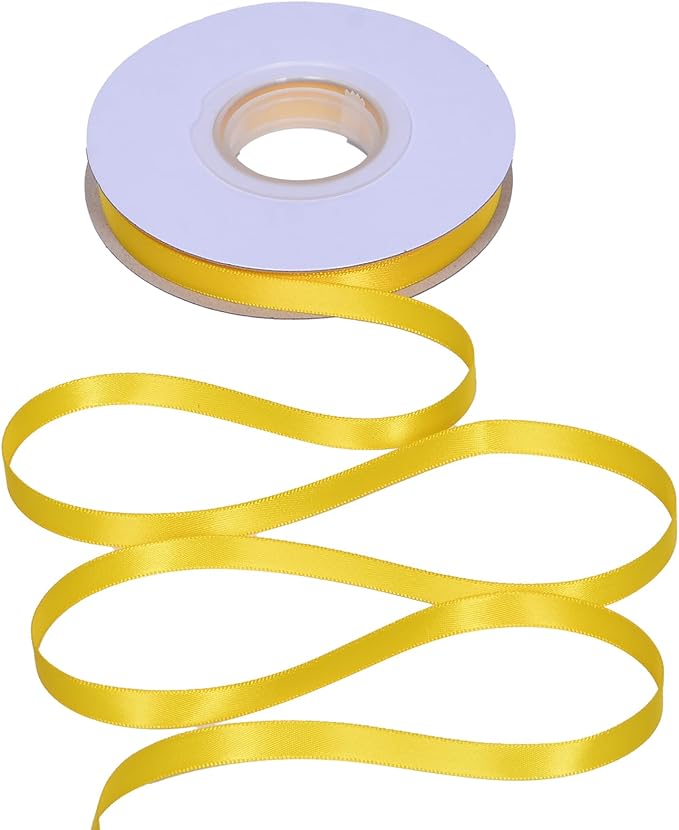 YAMA Yellow Double Faced Satin Ribbon 3/8 Inch 25 Yards Thin Yellow Ribbons for Gift Wrapping Crafts Hair Bows Wedding Party Christmas Decoration