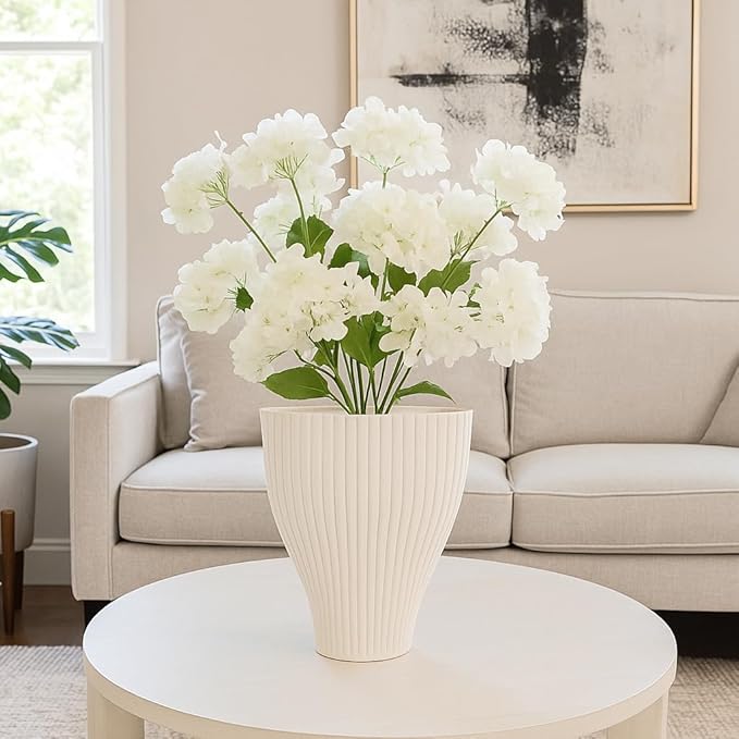 Ceramic Vase for Home Decor – Elegant Flower Vase for Living Room, Table Accent, or Bedroom Decor – 3D Printed Accent Piece for Office, Room, or House Styling – 9” Ivory
