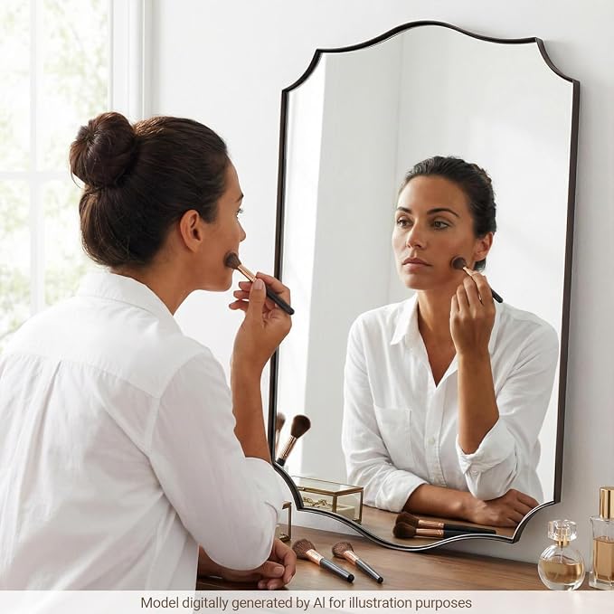 ANDY STAR Scalloped Bathroom Mirror, 24"x32" Brushed Bronze Vanity Mirror, Antique Bronze Decorative Bathroom Mirrors, Anti-Rust Stainless Steel Metal Frame, Stunning Design Ideal for Home Decor