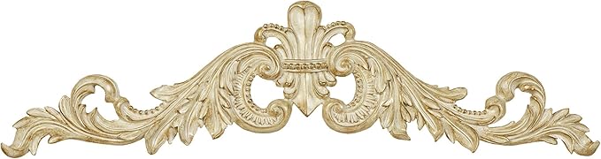 Salvatar Wall Art Topper | Large, Wide Doorway Design | Ivory and Metallic Gold Finish | Openwork Acanthus Leaf Scrolls with Ornate Fleur De Lis | Hang Alone or Above A Wide Door, Window, or Artwork