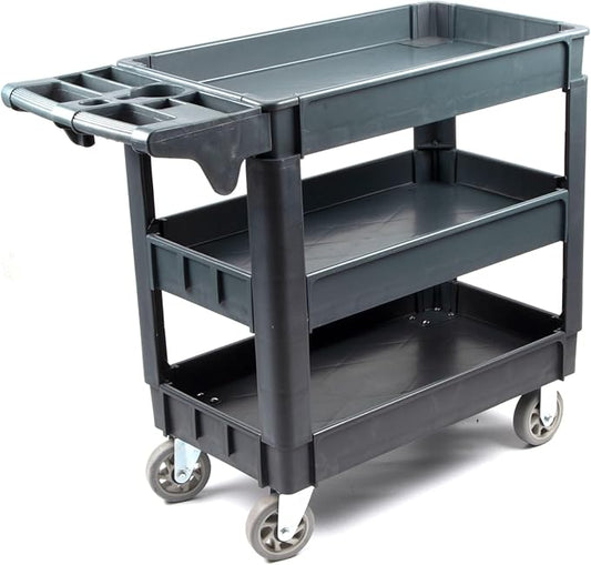 600 lbs Heavy Duty Rolling Utility Service Cart with Wheels, 3-Tier HDPE Deep Shelves, 5" Caster Wheels for Warehouse/Garage/Restaurants/Offices (SC3500)