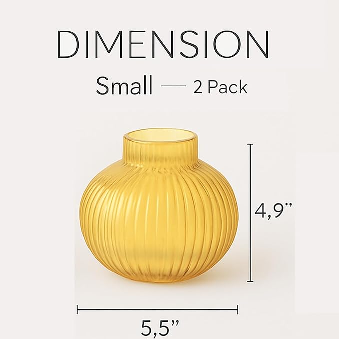 Round Glass Vases, Set of 2 Small Vases for Flowers, Amber Glass Vase for Tulips, Modern Vase for Living Room, Office, Coffee Table, Shelf, Wedding, 5 Inches