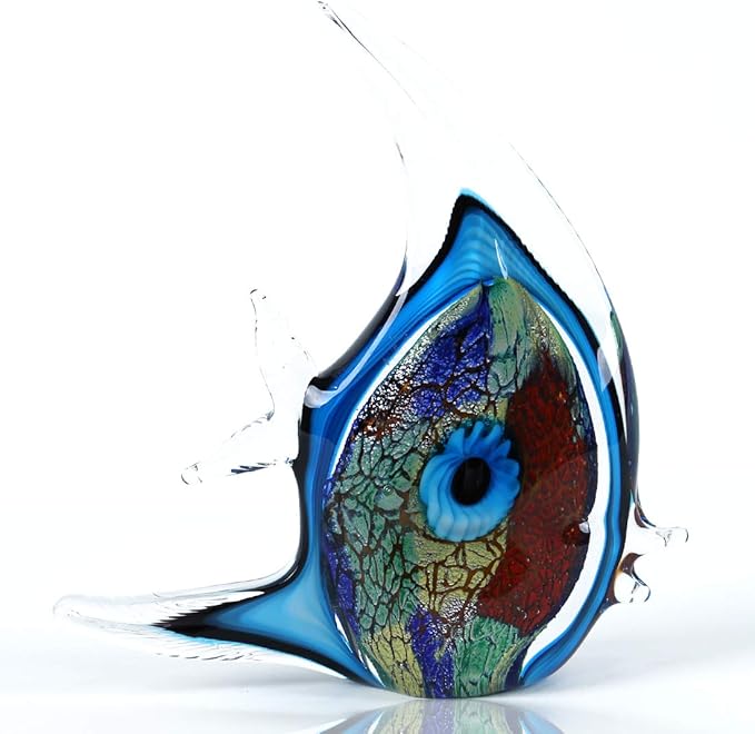 EUSTUMA Hand Blown Glass Tropical Fish Figurines Ornament,Sea Animal Sculpture for Fish Tank Aquarium,Sea Animals Collection for Birthday Gift,Glass Sculpture