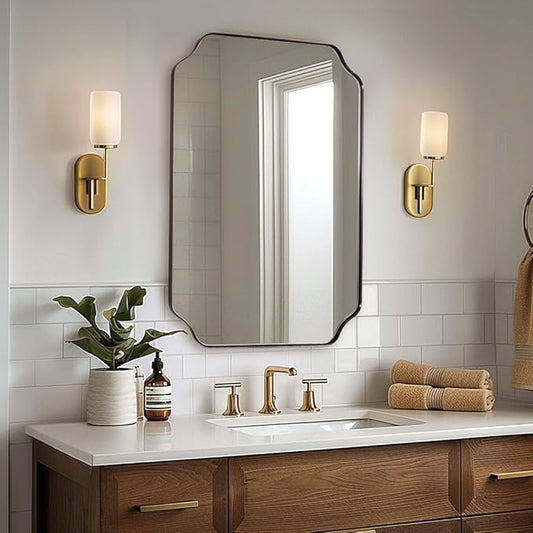 ANDY STAR Brushed Bronze Scalloped Mirror, 24"x32" Bathroom Vanity Mirror, Unique Rectangular Bathroom Mirror with Stainless Steel Metal Framed, Wall Mounted Decorative Mirror (Horizontal/Vertical)