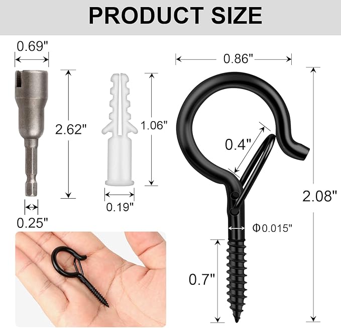 FSAH 36 PCS Q-Hanger Hooks with Safety Buckle, Windproof Screw Hooks for Outdoor String Lights Hanging Christmas Lights, Plants, with 1 Wing Nut Driver