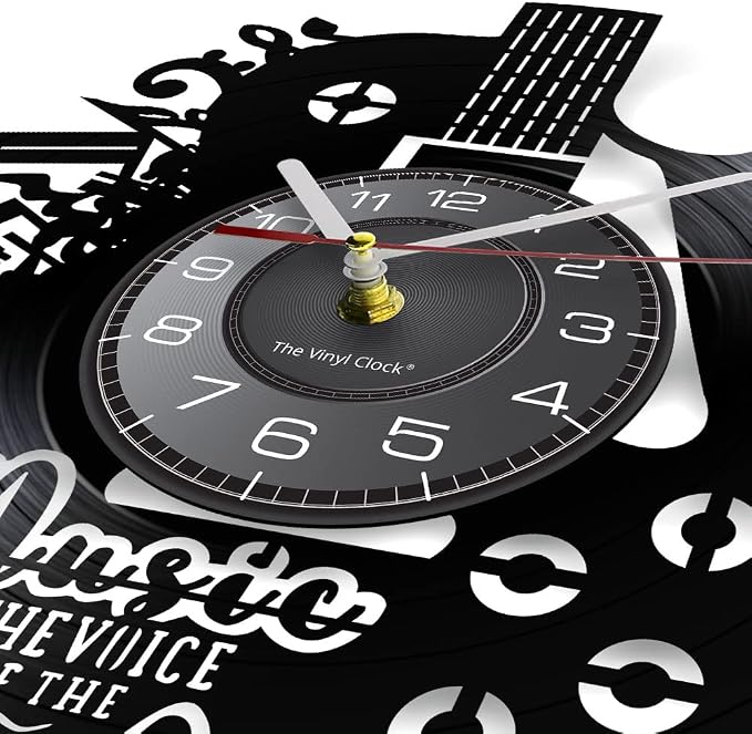 12 Inches Guitar Unique Music Vinyl Record Wall Clock Battery Operated Silent Quartz Non-Ticking, Rock n Roll Hanging Wall Clock Watch Music Gift for Rock Band Singer Idol Man Cave Bedroom