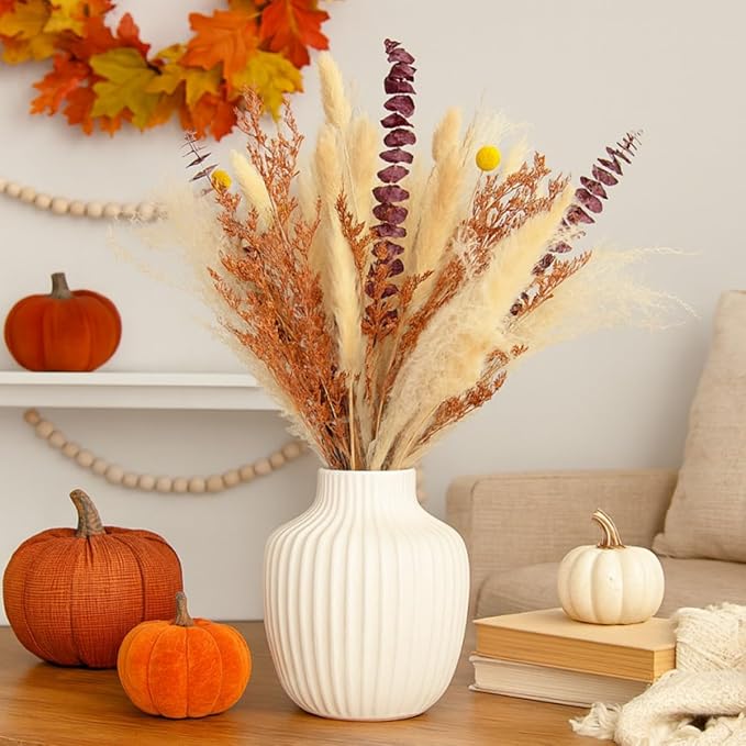 Musunny Dried Flower Bouquet,17" Fall Dried Flowers for Vase,Boho Pampas Grass Decor for Farhouse Home Room Office Decoration (Red)