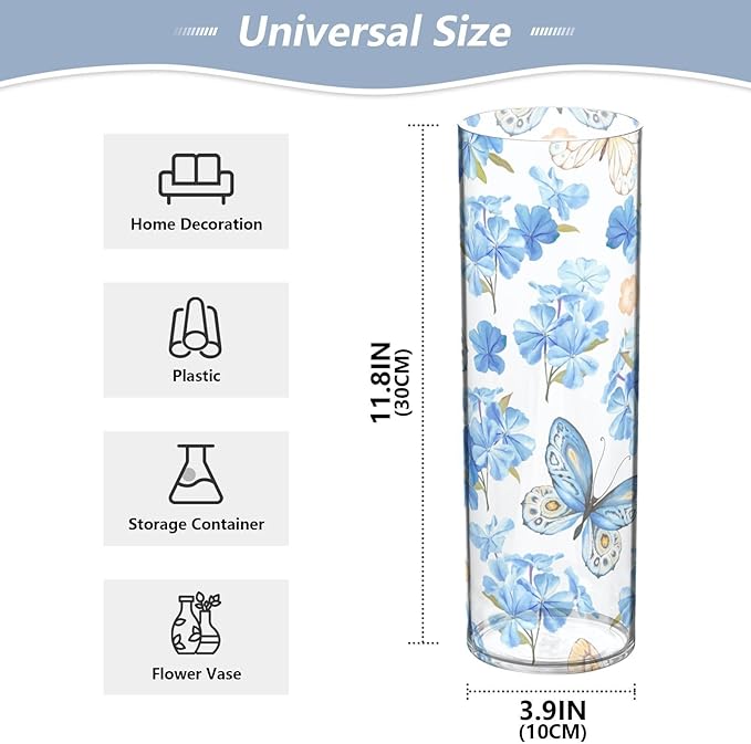 Vase Plastic Vase Elegant Cylinder Flower Vase Shatterproof Decorative Centerpiece for Home Table Office Weddings Events (11.8 x 3.9 in)