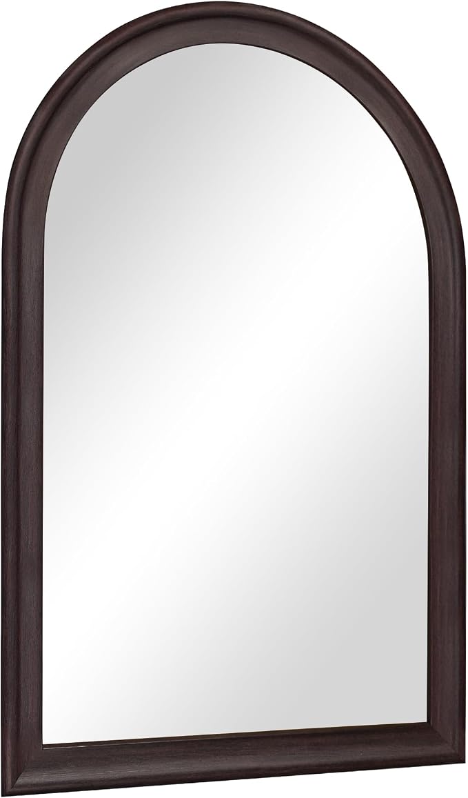 Tanmicoshomy Dark Brown Framed Arched Bathroom Mirror 20x30 Inch, Wall Mirrors with Tempered Glass for Living Room, Bedroom or Entryway