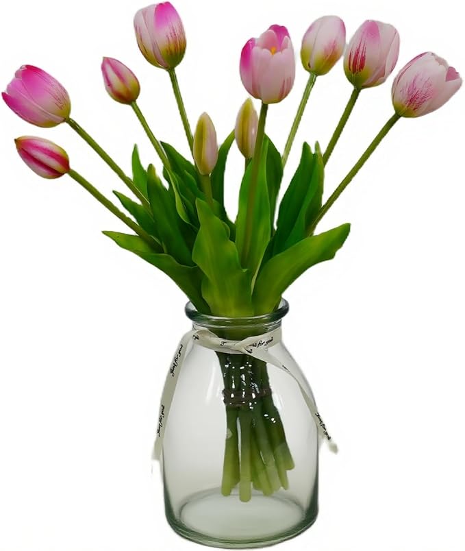 10PCS Pink Tulips Artificial Flowers Real Touch Fake Tulips Fake Flowers Mother's Day Easter Valentine'S Day Gifts Spring Decorations For Home