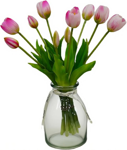 10PCS Pink Tulips Artificial Flowers Real Touch Fake Tulips Fake Flowers Mother's Day Easter Valentine'S Day Gifts Spring Decorations For Home