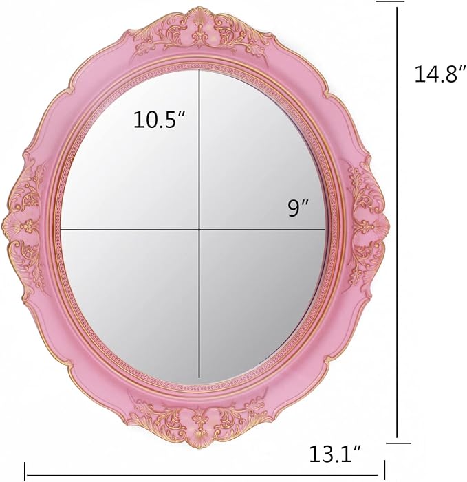 YCHMIR Vintage Decorative Wall Mirror 14.8 x 13.1 Inch Oval Mirror（Pink）