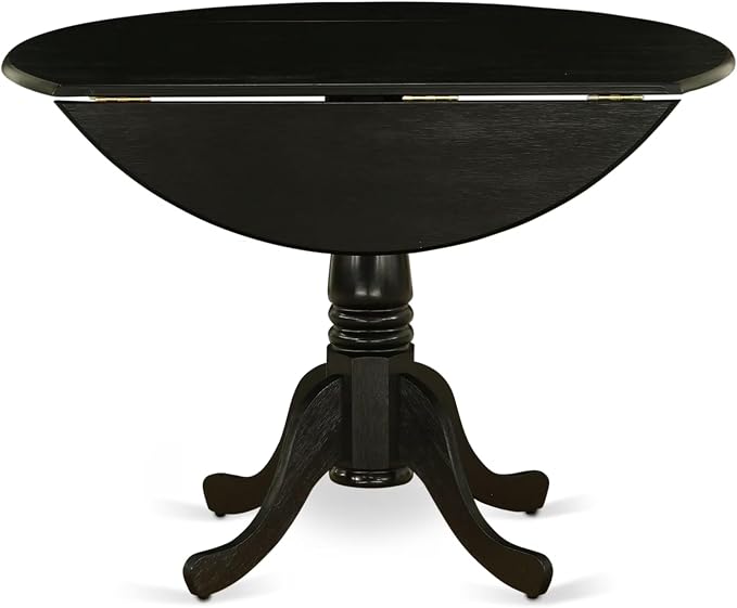 East West Furniture DLT-ABK-TP Dublin Dining Table - a Round Wooden Table Top with Dropleaf & Pedestal Base, 42x42 Inch, Wirebrushed Black