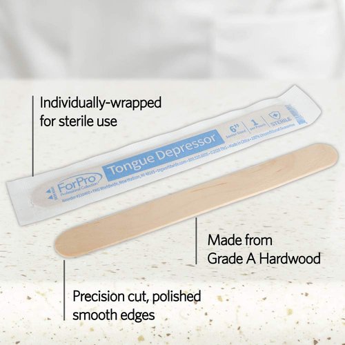 ForPro Professional Collection Senior Tongue Depressors - Large Sterile Wax Applicator Sticks, 6" | 100-Count
