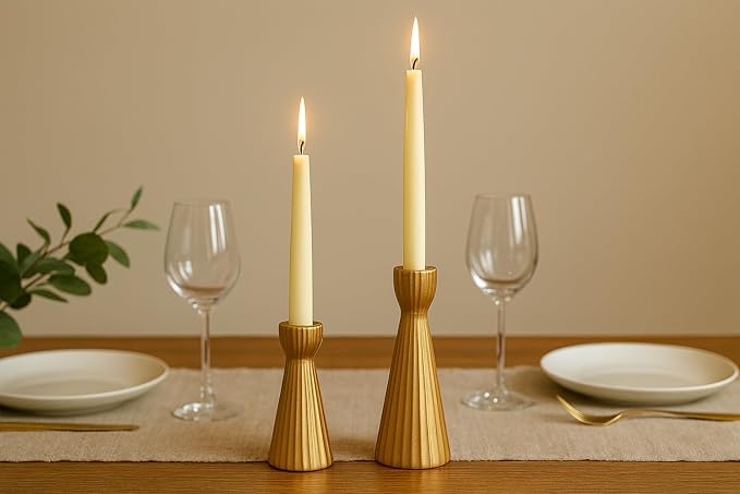 Taper Candle Holders for Candlesticks Ceramic Candle Stick Candle Holder- Set of 2 Decorative Candle Stand for Wedding Decor,Dinner Party and Table,Housewarming Gifts for mom Women Golden