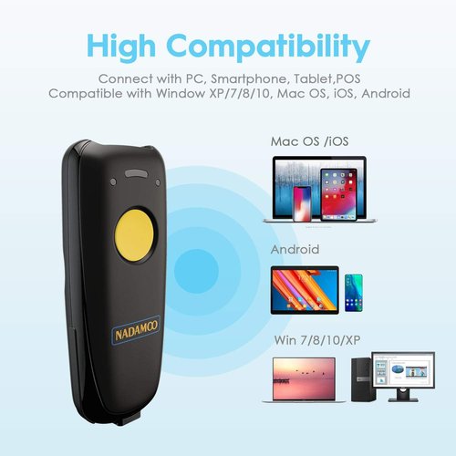 NADAMOO 2D Wireless Barcode Scanner - Bluetooth Compatible, Portable USB QR Code Reader for iPhone, iPad, Android & PC