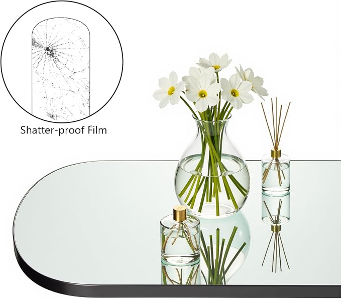 Oval Full Length Mirror 18"x47" Long Wall Mirror for Bathroom Black Oval Full Body Floor Mirror Leaning Against for Dressing Living Room Bedroom Entryway