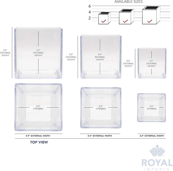 Royal Imports Flower Acrylic Vases Cubes - Decorative Centerpiece for Home or Wedding - Non Breakable Plastic, 1-Set of 3 Sizes: 4", 5", 6" - Clear