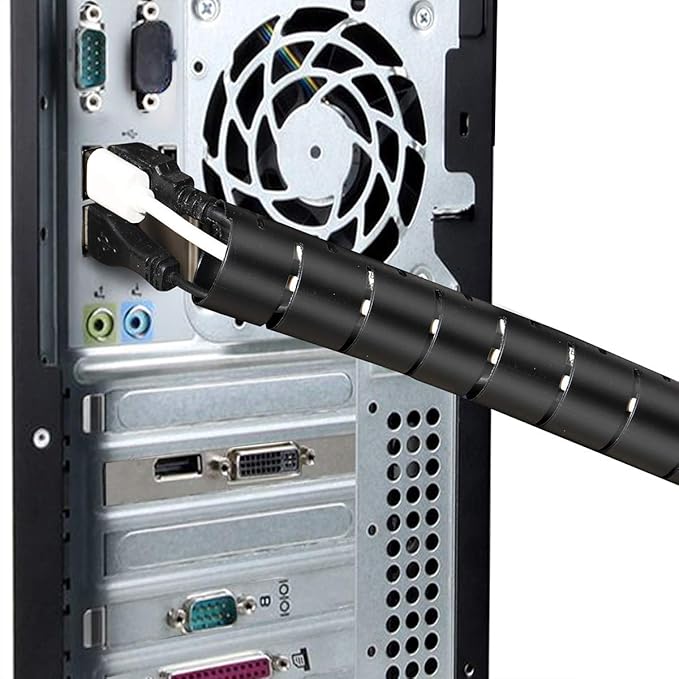 Cable Management Sleeve 19.7ft Cable Organizer Coiled Tube Wire Wrap Cable Sleeve for Home Office PC TV White