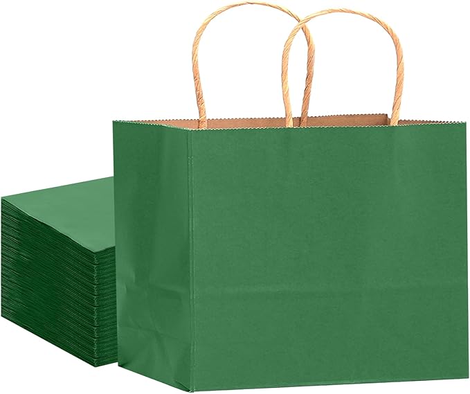 qiqee 13"x4.5"x10" Large Gift Bag with Handles Bulk 32PCS Gift Paper Bags Deep Green Bags Multiple Uses (Wide Large)