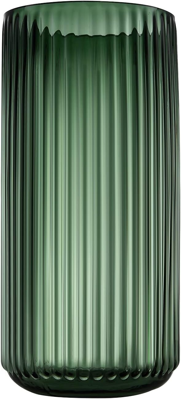 Large Cylinder Ribbed Green Glass Flower Vase for Farmhouse Dining Table Centerpieces Decor
