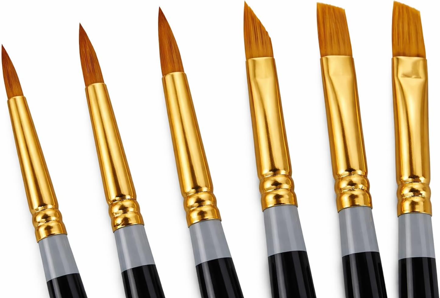Tech Team 6-Piece Nylon Artist Brush Set - Versatile Round, Flat, Filbert & Angle Brushes for Acrylic, Oil & Watercolor