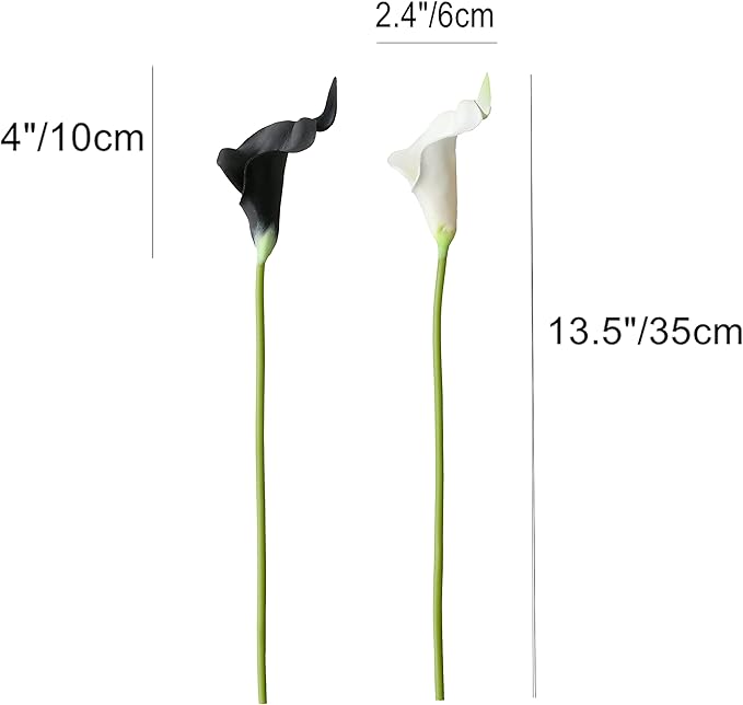Mandy's PU Black and White Calla Lily Artificial Flowers 20 Stems 13.5in Faux Realistic Centerpiece for Thanksgiving and Christmas Decorations DIY Bridal Bouquet Home Décor