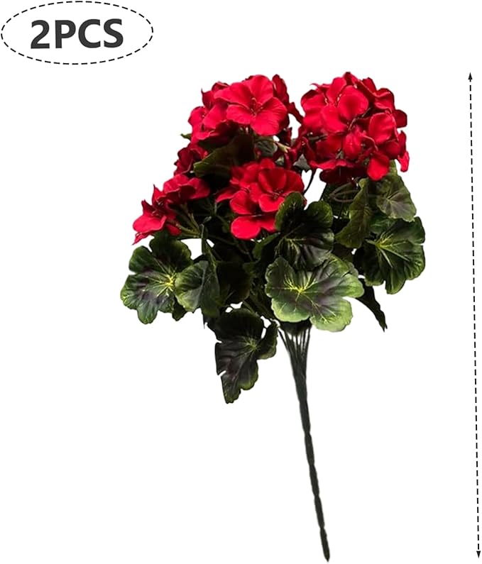 Artificial Geraniums 2Pcs 18 Inch 9 Heads Geraniums Artificial Flowers Realistic Vibrant Fade-Resistant Flowers for Wedding Home Party Decor, Red