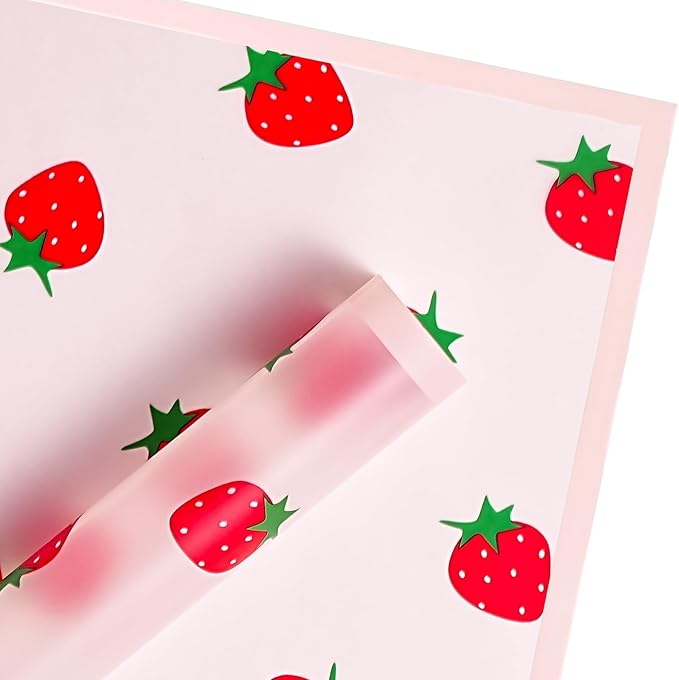 WRAPAHOLIC 20 Sheets Flower Wrapping Paper - 22.4 x 22.4 inch Pink Strawberry Water-Resistant Floral Bouquet Wrapping Paper, Florist Supplies Packaging for Graduation Ceremony Gift DIY