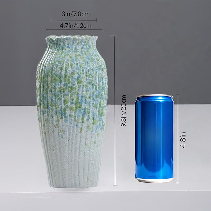 Green Vintage Vase, 9.8″ Large Rustic Ceramic Flower Vase, Decorative Farmhouse Vase Decor for Living Room Kitchen Centerpieces Wedding