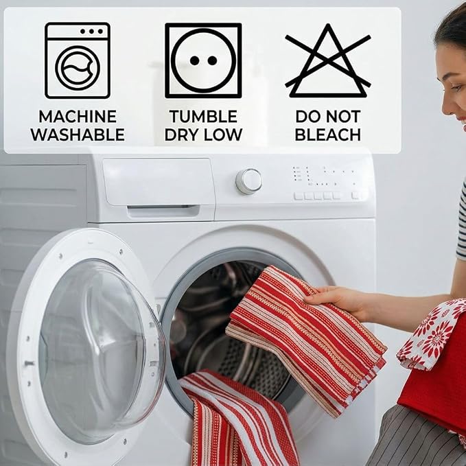 WeWove Assorted Kitchen Towels Set of 5-100% Cotton Dish Cloths Towels with Hanging Loop - Soft Absorbent Washable Reusable for Kitchen Use - Quick Drying 16x26 inch Dish Towels Red