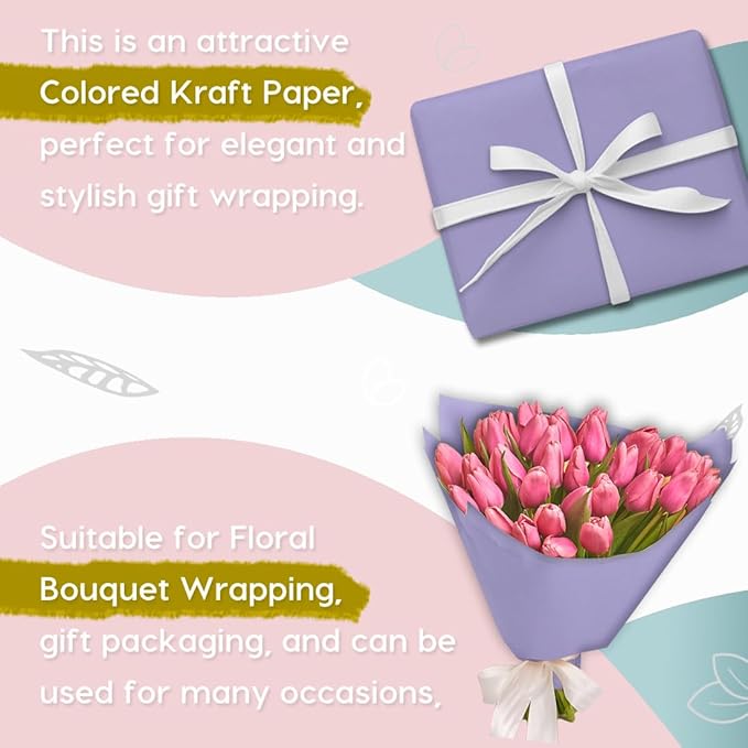 PerkHomy Light Purple Kraft Paper Roll 36" x 1,800" (150') for Gift Wrapping Bouquet Flower Art Painting Craft Writing Packaging Shipping 80GSM 55LB (Light Purple, 36" x 150')