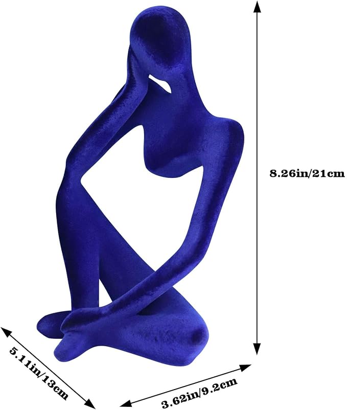 Dnoifne Abstract Thinker Statues and Sculptures, Resin Blue Flocked Thinker Statue Ornaments, Housewarming Gifts, Modern Figurines Decor for Living Room Dining Room Bathroom Office Desk