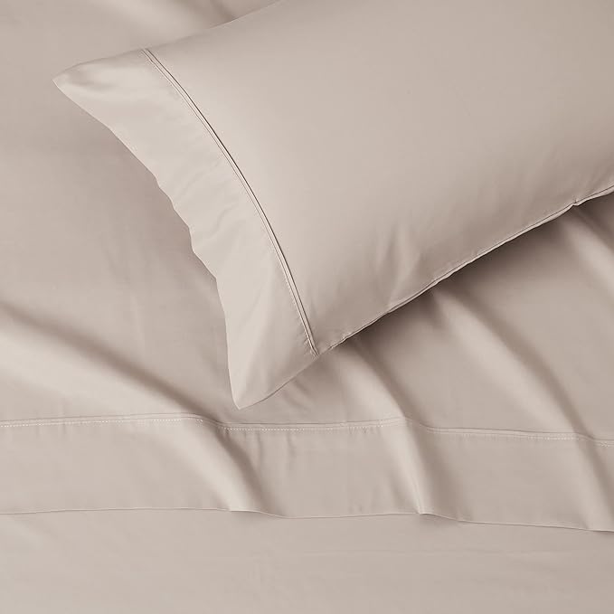 Amazon Basics Lightweight Super Soft Easy Care Wrinkle Free Microfiber 3 Piece Bed Sheet Set with 14-Inch Deep Pockets, Twin, Taupe, Solid, Kids, Men & Women Bedding