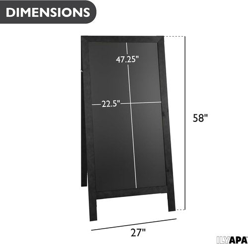 Ilyapa A-Frame Chalkboard Sidewalk Sign - Sturdy 58 x 27 Inch Folding Menu Display | Black Magnetic Design