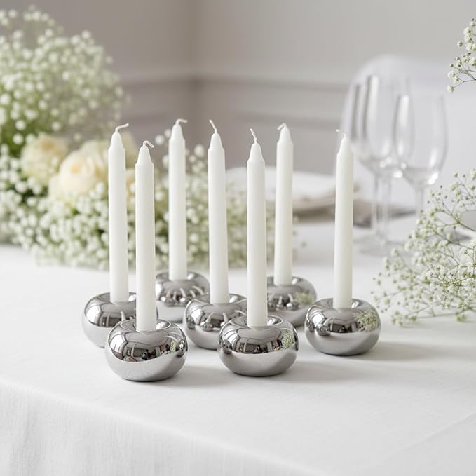 Silver Modern Doughnut Shaped Candlestick Holder, Small Decorative Taper Candle Holder for Bathtub Bedroom Livingroom