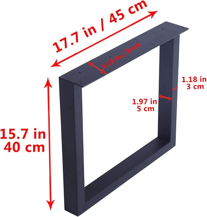 MBQQ Furniture Legs 15.7”Height 17.7”Wide Rustic Decory Square Tube Table Legs,Heavy Duty Metal Desk Legs,Dining Table Legs,Industrial Modern, DIY Iron Bench Legs