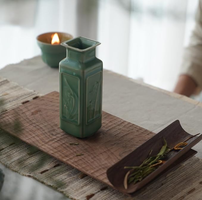Handmade Sage Green Vase – Small Jade Green Ceramic Bud Vase (5.5in), Oriental Pottery Decor for Table, Shelf, or Meditation Space