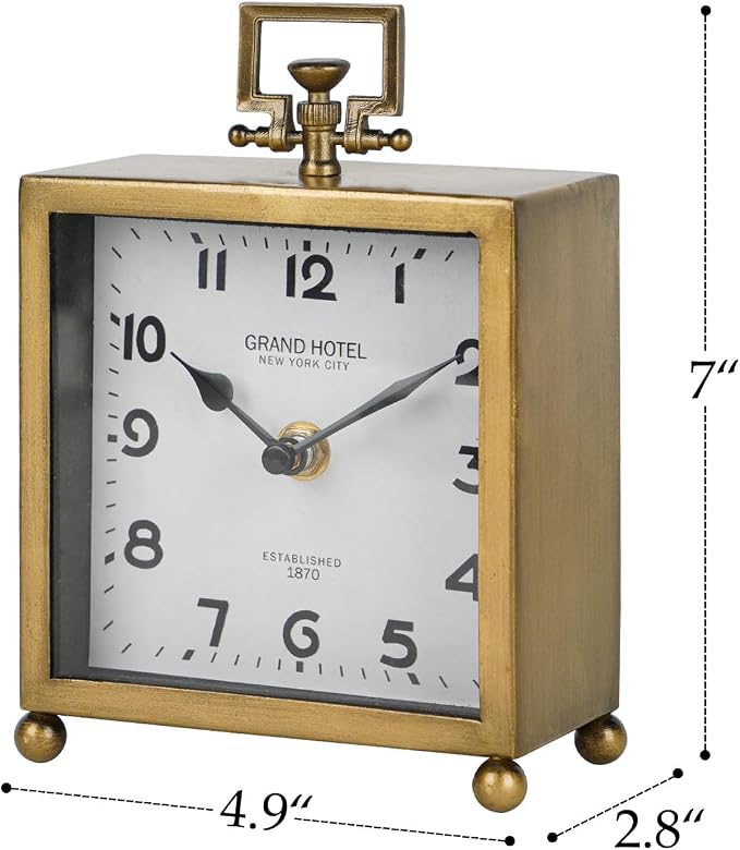 NIKKY HOME Small Gold Table Clock, Silent Non-Ticking Classic Battery Operated Decorative Mantel Desk Shelf Clock for Living Room Decor
