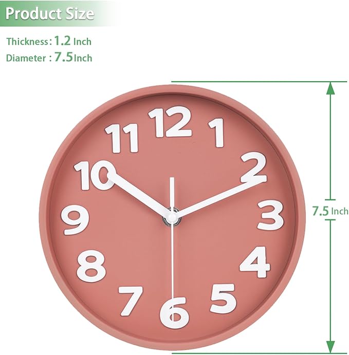 8-Inch Pink Modern Wall Clock – Silent Non-Ticking, 3D Large Numbers, Accurate Timekeeping | Decorative Wall & Desk Clock with Stand for Living Room, Bedroom, Kitchen, or Office