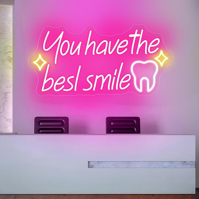 You have the best smile Neon sign, Wall Decor Dimmable Smile Neon Light Business Logo Sign, Dental clinic sign dental neon light, tooth dental care sign, Tooth & Brush Wall Art, Bathroom Wall Decor