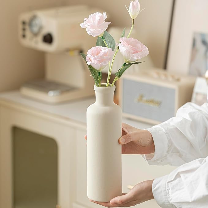 Modern Ceramic Vase Set of 3, Beige Colors, Decorative Bottles for Home, Farmhouse Rustic Decor, Housewarming Gifts, Wedding Gifts, Bridal Shower Gifts, Birthday Gifts for Women (Beige)