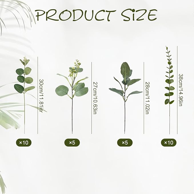 30 Pcs Eucalyptus Stems Bulk, 4 Kinds Mixed Artificial Silver Dollar Eucalyptus Greenery Branches for Wedding Centerpieces, Floral Arrangements, Vase Bouquet Home Decor