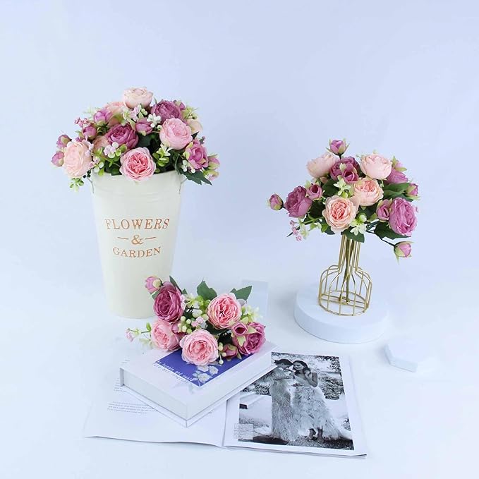 8 Bundles Peonies Artificial Flowers Silk Peonies Faux Flowers Fake Peonies Artificial Flowers Peonies Bouquet for Table Centerpieces Decoration Wedding Decor Home Party Decor (Pink and Violet Red)