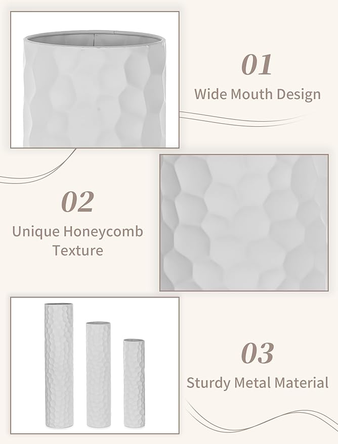 Sziqiqi Tall Vases Floor Standing: White Extra Large Floor Vase for Living Room 27.6/21.7in - Metal Tall Flower Vase for Pampas Grass - Modern Home Decor for Bedroom Office Hallway Corner